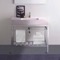 Console Sink - Metal Chrome Stand, Modern, 32 Inch, Pink Ceramic Sink