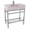 Console Sink - Metal Chrome Stand, Modern, 32 Inch, Pink Ceramic Sink