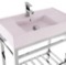 Console Sink - Metal Chrome Stand, Modern, 32 Inch, Pink Ceramic Sink