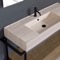 Modern  Console Vanity, Travertine Style Sink, 43 Inch