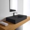 Black Ceramic Wall Mounted or Vessel Sink With Counter Space