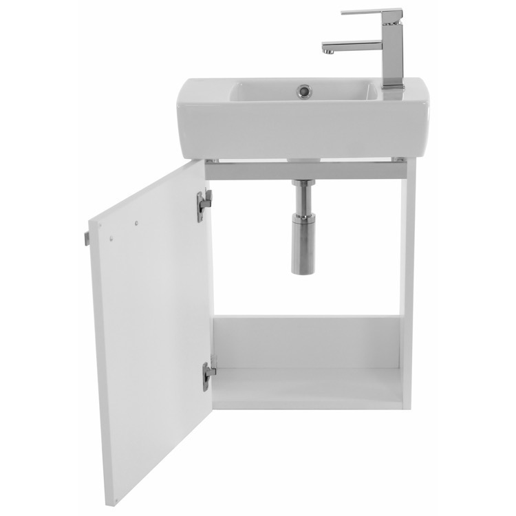 Acf C137 By Nameek S Cubical 19 Inch Glossy White Wall Mount Bathroom Vanity With Fitted Ceramic Sink Thebathoutlet