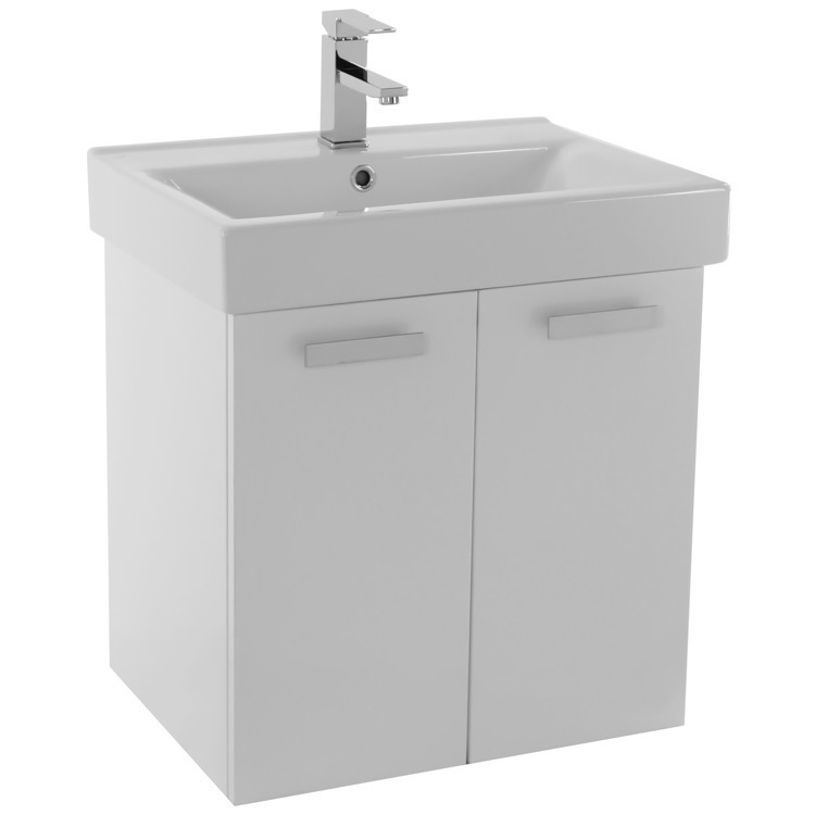 24 Inch Glossy White Wall Mount Bathroom Vanity With Ed Ceramic Sink Lighted Medicine Cabinet Included 24 Inch Glossy White Wall Mount Bathroom Vanity With Ed Ceramic Sink Lighted Medicine Cabinet Included