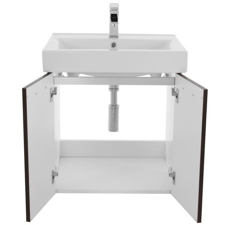 Acf C142 By Nameek S Cubical 24 Inch Wenge Wall Mount Bathroom Vanity With Fitted Ceramic Sink Thebathoutlet