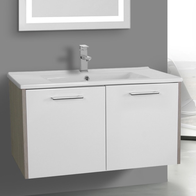 33 Inch White And Larch Canapa Bathroom Vanity Set Wall Mounted 33 Inch White And Larch Canapa Bathroom Vanity Set Wall Mounted
