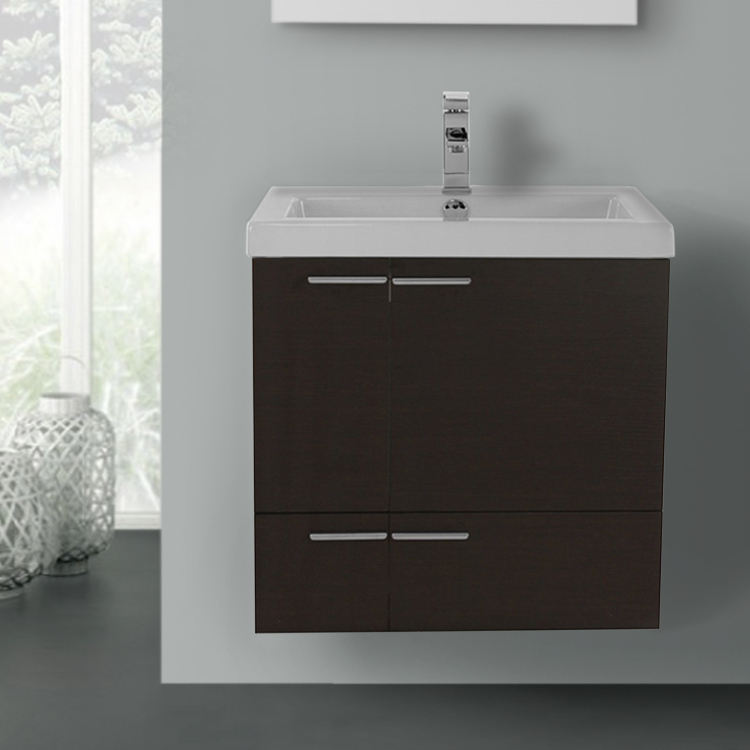 23 Inch Wenge Bathroom Vanity With Ed Ceramic Sink Wall Mounted Bathroom Vanity Acf Ans337 23 Inch Wenge With Ed Ceramic Sink