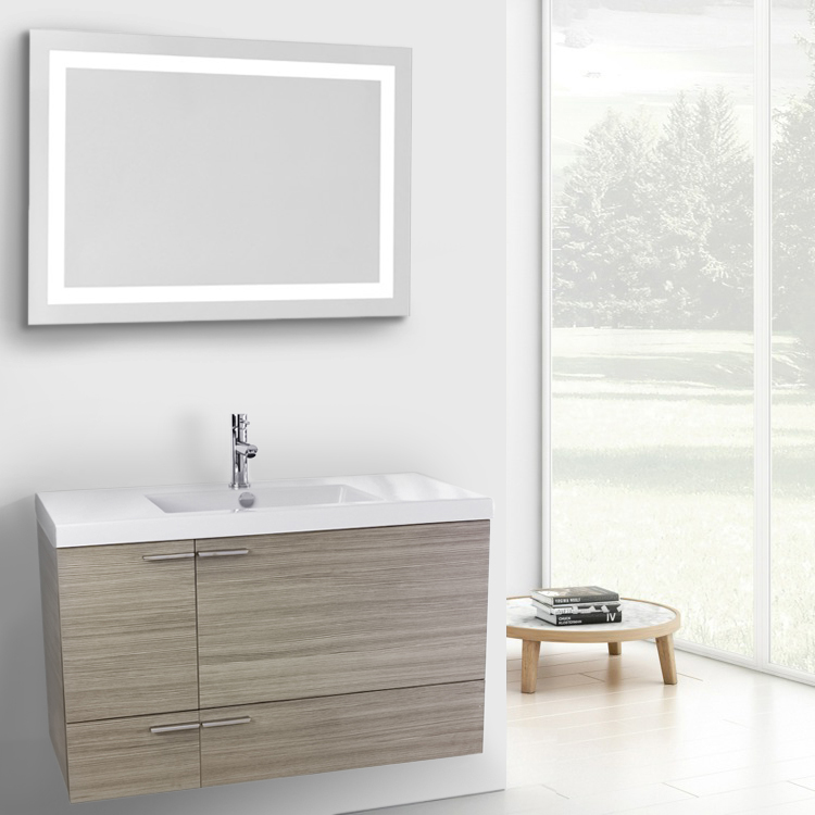 Modern Wall Mounted Bathroom Vanity, 39 Inch, Larch Canapa, With Lighted Mirror ACF ANS607