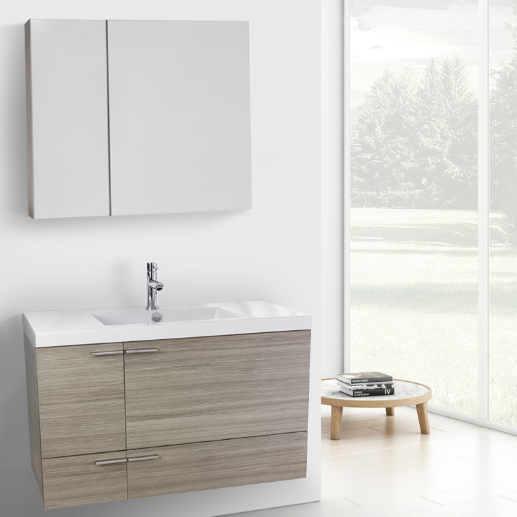 ACF ANS1309 Wall Mounted Bath Vanity, Modern, 39 Inch, Larch Canapa, With Medicine Cabinet