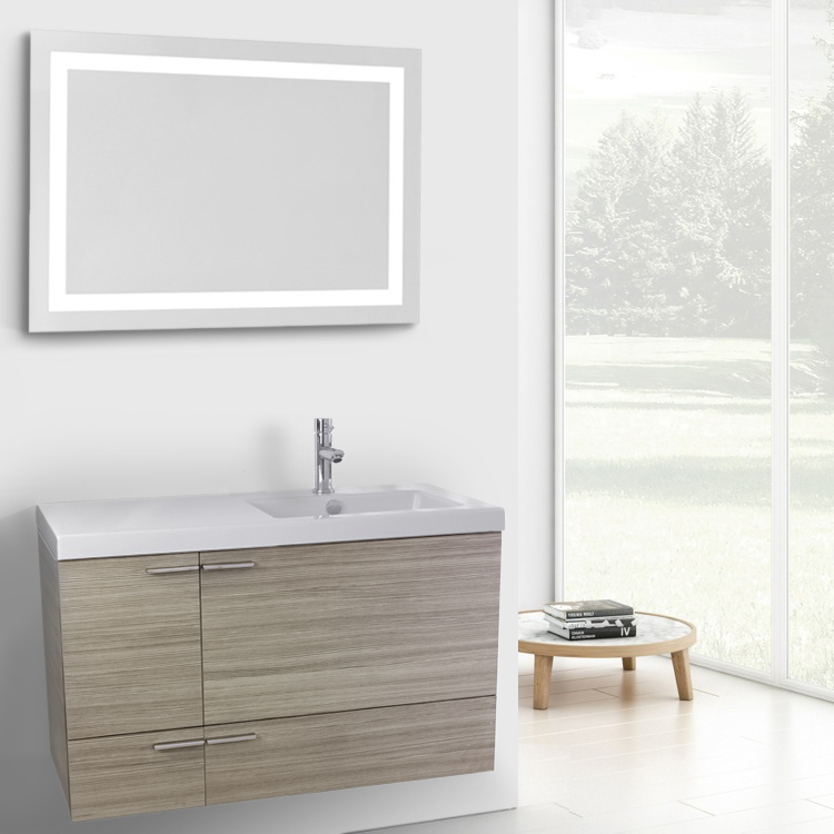 Modern Wall Mount Bathroom Vanity Cabinet, 39 Inch, Larch Canapa, With Lighted Mirror ACF ANS629