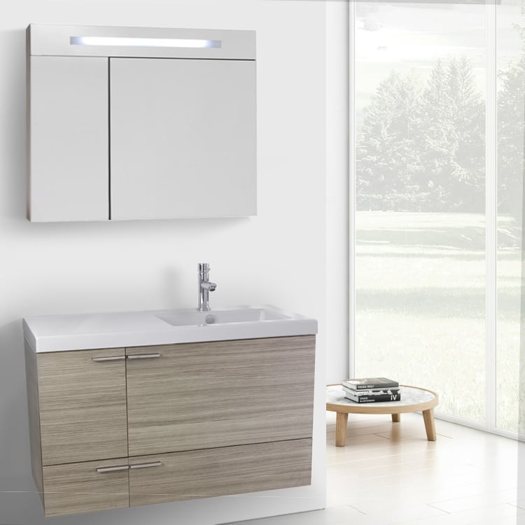 ACF ANS1326 Wall Mounted Bath Vanity, Modern, 39 Inch, Larch Canapa, With Lighted Medicine Cabinet