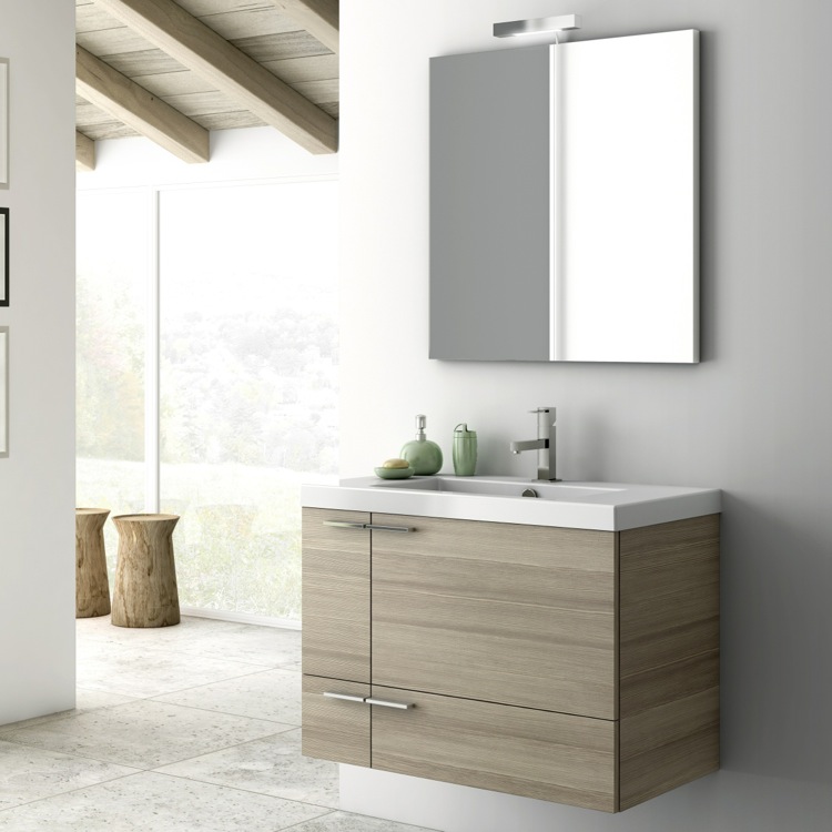 Modern Wall Mounted Bath Vanity, 31 Inch, With Mirror ACF ANS02