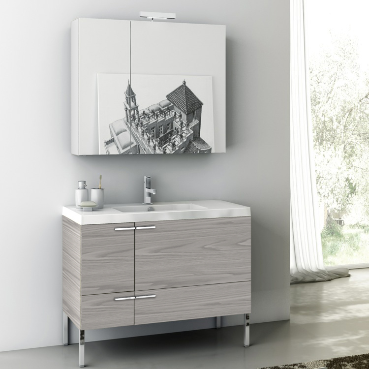 ACF ANS15-Grey Walnut Floor Standing Bathroom Vanity, Modern, 40 Inch, Grey Walnut