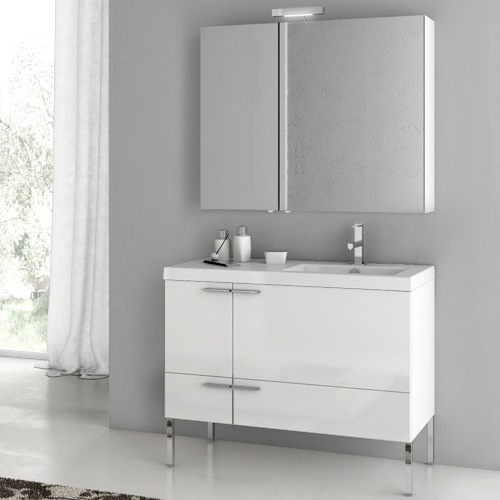 ACF ANS26-Glossy White Modern Bathroom Vanity, Floor Standing, 39 Inch, Glossy White