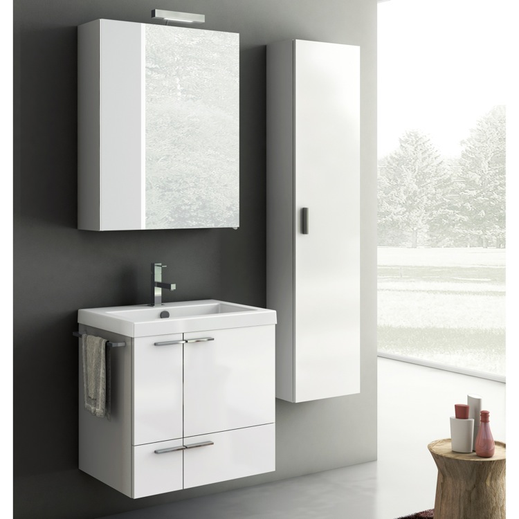 Wall Mounted Bathroom Vanity, Modern, 23 Inch, With Medicine Cabinet ACF ANS27