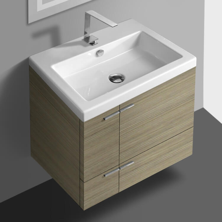 ACF ANS32-Larch Canapa 23 Inch Modern Wall Mount Single Bathroom Vanity With Ceramic Sink Top, Larch Canapa