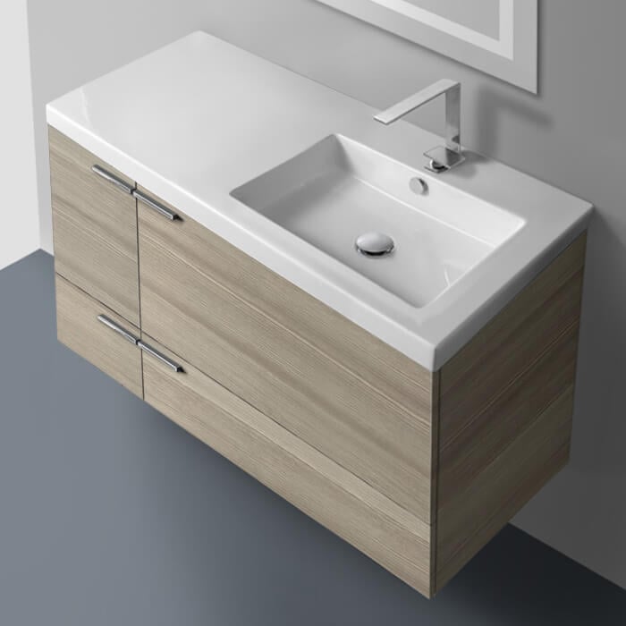 Bathroom Vanity, ACF ANS45-Larch Canapa, Wall Mounted Bathroom Vanity, Modern, 39 Inch, With Counter Space, Sink On Right Side, Larch Canapa