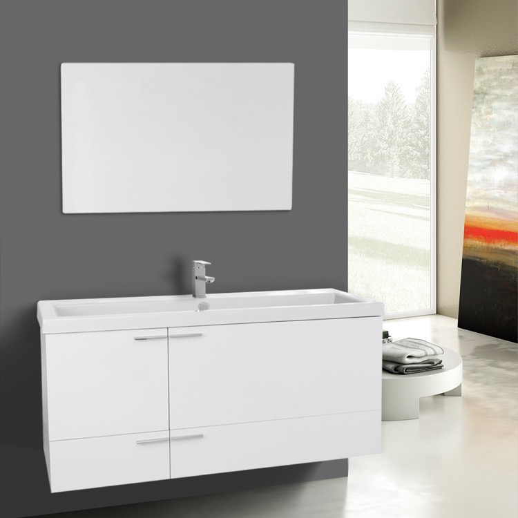 47 Inch Glossy White Bathroom Vanity Set Large Basin Sink Mirror Bathroom Vanity Acf Ans1032 47 Inch Glossy White Set Large Basin