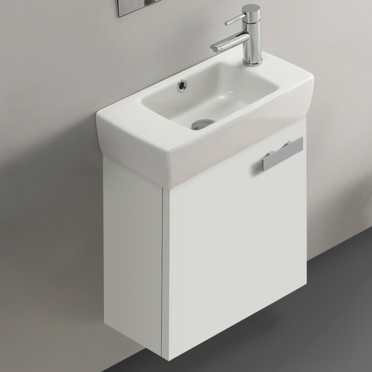 ACF C137 Small Wall Mount Bathroom Vanity & Sink, Modern, 19 Inch, Glossy White