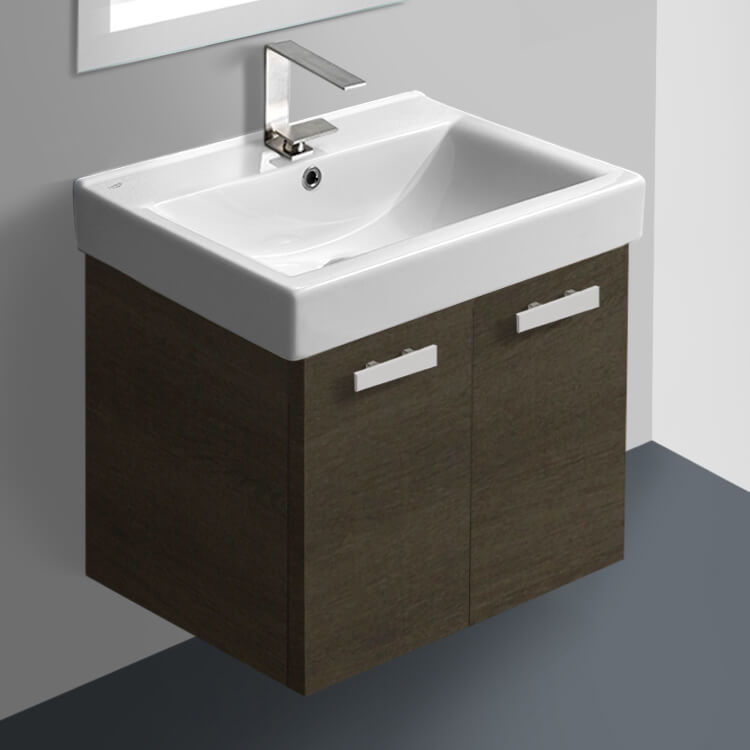 ACF C143 By Nameek's Cubical 24 Inch Grey Oak Wall Mount Bathroom 