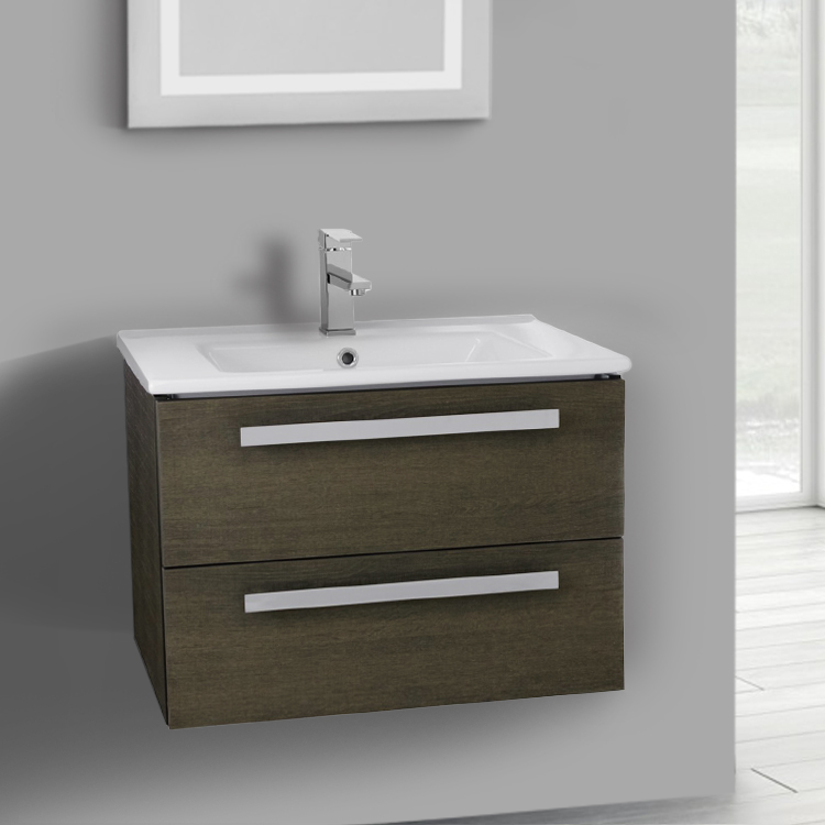 25 Inch Grey Oak Wall Mount Bathroom Vanity Set 2 Drawers Acf Da26 Bathroom Vanity Acf Da26 25 Inch Grey Oak Wall Mount Set