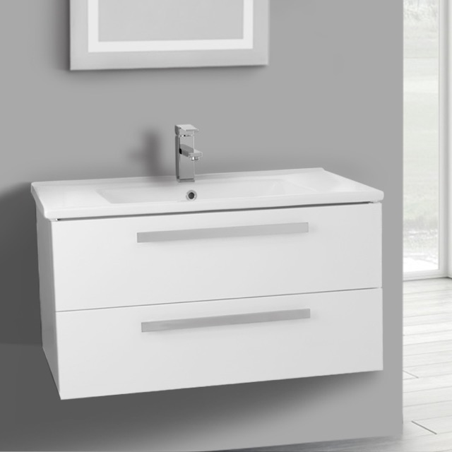 33 Inch Glossy White Wall Mount Bathroom Vanity Set 2 Drawers Acf Bathroom Vanity Acf Da28 33 Inch Glossy White Wall Mount Set