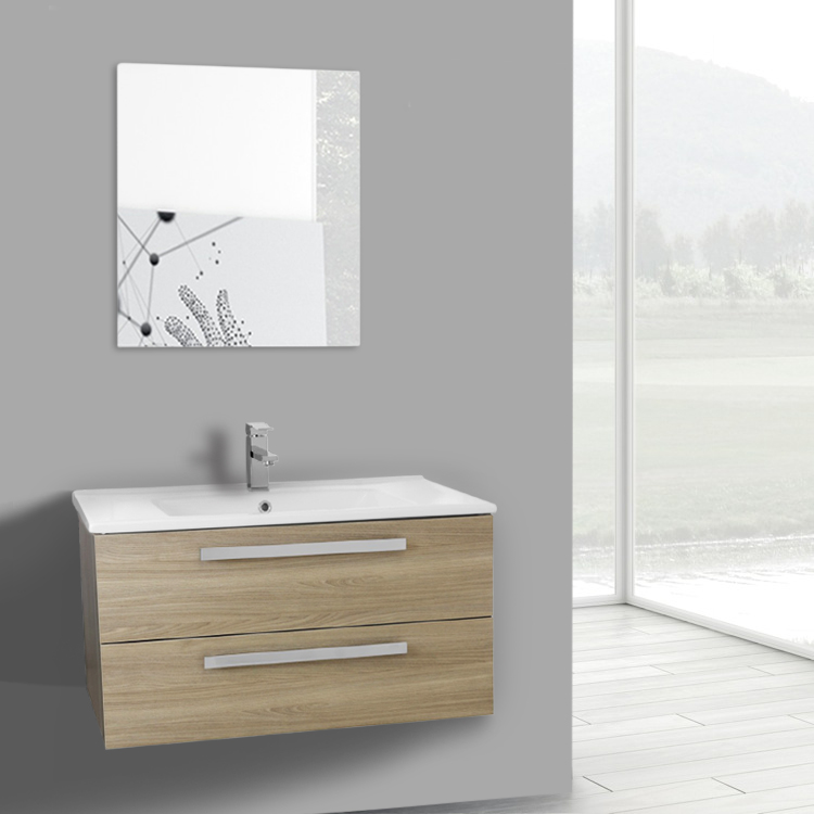 33 Inch Style Oak Wall Mount Bathroom Vanity Set 2 Drawers Mirror Bathroom Vanity Acf Da98 33 Inch Style Oak Wall Mount Set