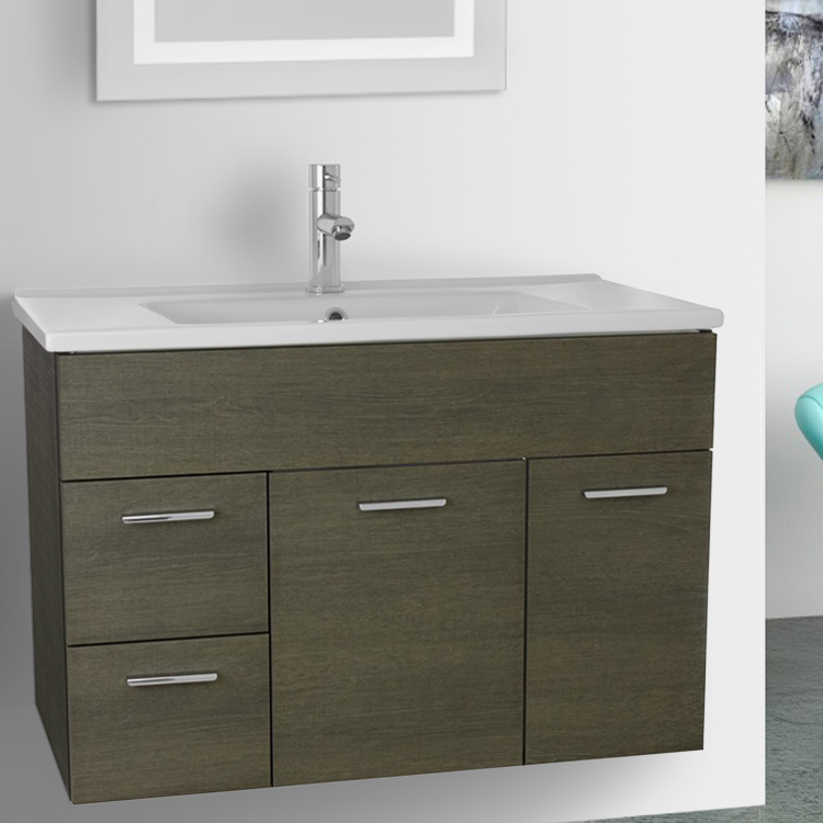 33 Inch Grey Oak Bathroom Vanity Set Wall Mounted Acf Lor09 Bathroom Vanity Acf Lor09 33 Inch Grey Oak Set Wall Mounted