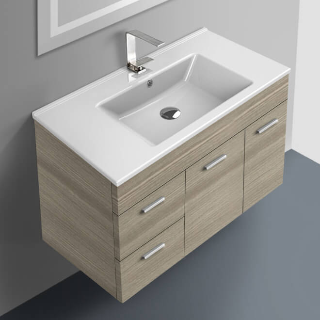 Wall Mount Bath Vanity, Modern, 33 Inch, Larch Canapa, With Counter Space ACF LOR10