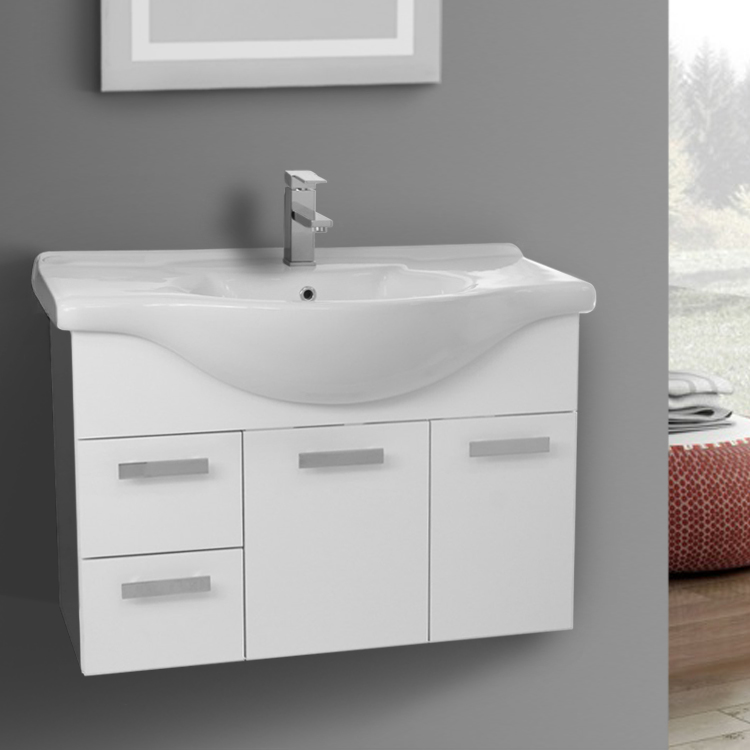 Acf Ph48 By Nameek S Phinex 32 Inch Wall Mount Glossy White Bathroom Bathroom Vanity Acf Ph48 32 Inch Wall Mount Glossy White Set