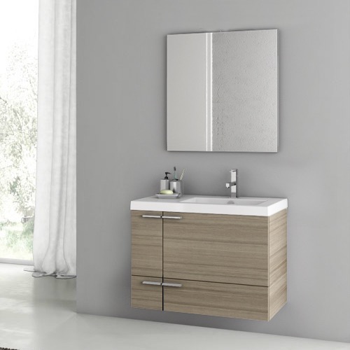 ACF ANS66 Wall Mounted Bathroom Vanity & Sink, Modern, 31 Inch, With Mirror, Larch Canapa