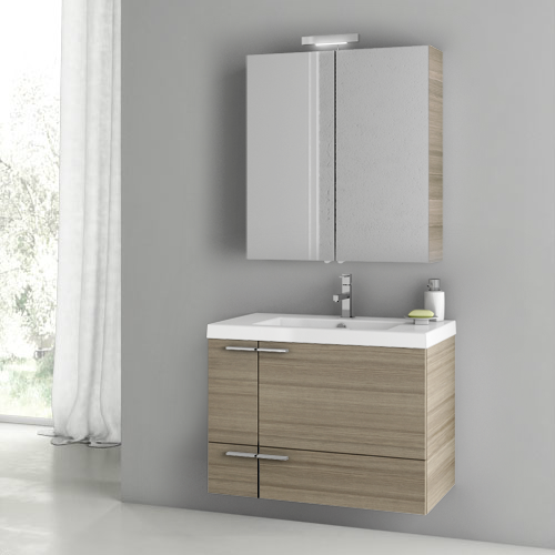 ACF ANS165 Modern Wall Mounted Bathroom Vanity Cabinet, 31 Inch, With Medicine Cabinet, Larch Canapa