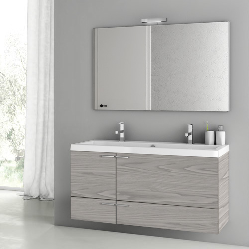 ACF ANS1401 Wide Bathroom Vanity, Double, Wall Mount, 48 Inch, Grey Walnut