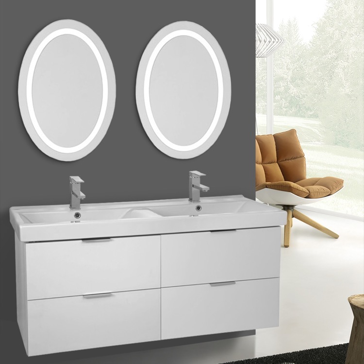 47 Inch Ash White Wall Mounted Bathroom Vanity Set Lighted Bathroom Vanity Arcom Df26 47 Inch Ash White Wall Mounted Set