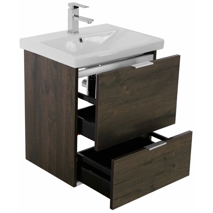24 Inch Wall Mount Sherwood Burn Vanity Cabinet With Fitted Sink