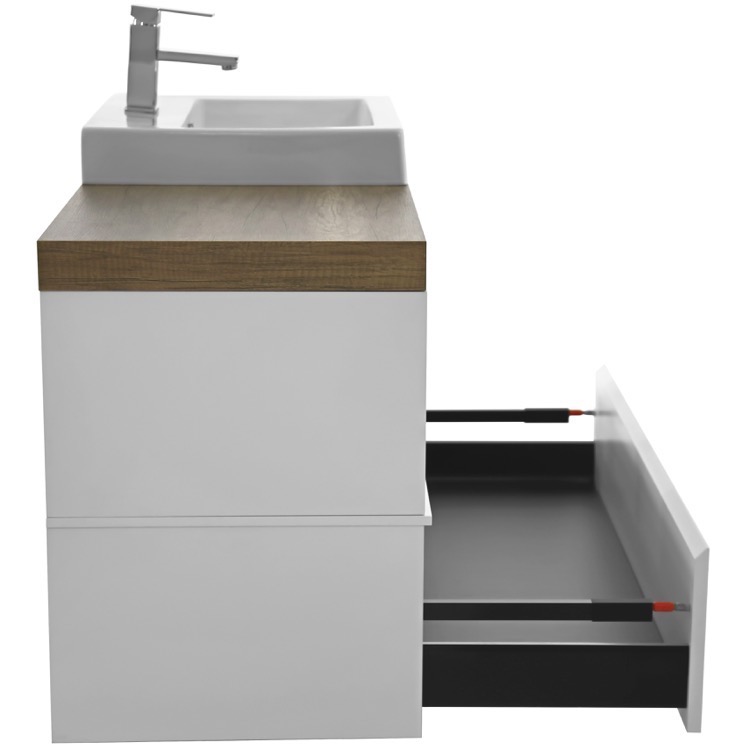 Arcom Laf001 By Nameek S La Finese 41 Inch Wall Mount White Aged Brown Top Vanity Cabinet With Square Vessel Sink Thebathoutlet