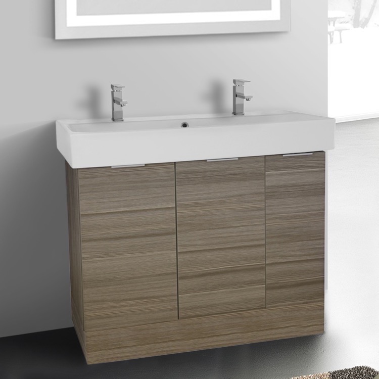 40 Inch Floor Standing Larch Canapa Double Vanity Cabinet With Fitted Sink