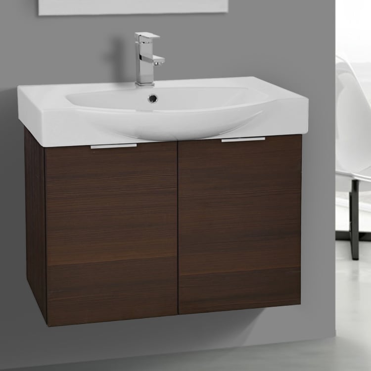 28 Inch Wall Mount Larch Brown Vanity Cabinet With Ed Curved Bathroom Vanity Arcom Kal04 28 Inch Wall Mount Larch Brown Cabinet With Ed
