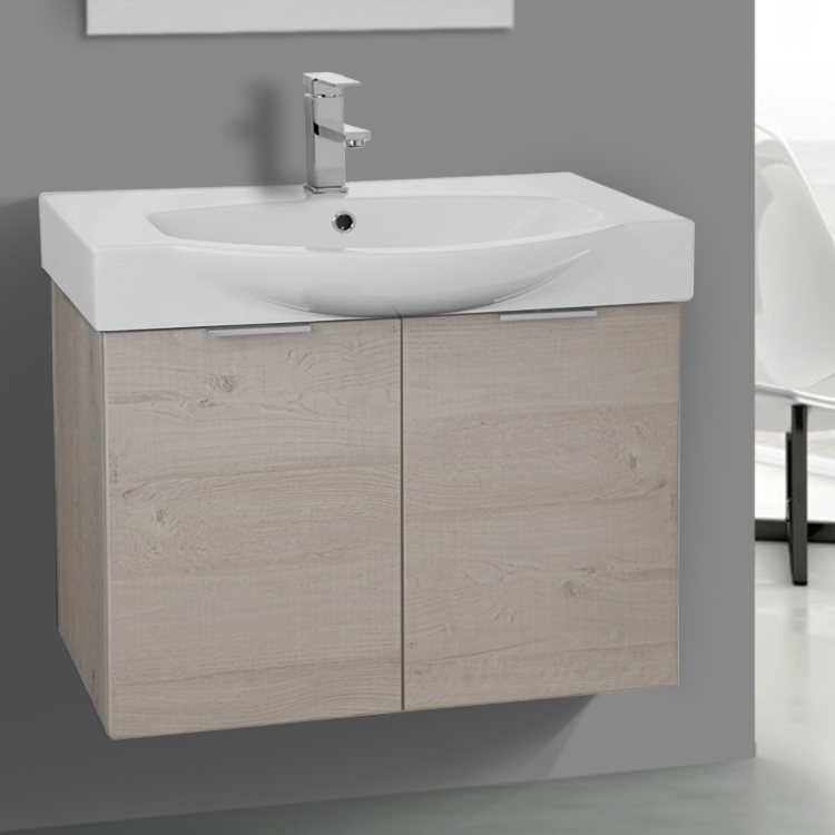 28 Inch Wall Mount Natural Vanity Cabinet With Ed Curved Sink Bathroom Vanity Arcom Kal08 28 Inch Wall Mount Natural Cabinet With Ed Curved