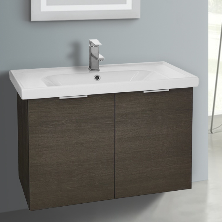 31 Inch Wall Mount Grey Oak Vanity Cabinet With Ed Sink Arcom Bathroom Vanity Arcom Lam06 31 Inch Wall Mount Grey Oak Cabinet With Ed