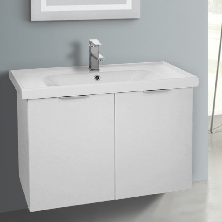 31 Inch Wall Mount Larch White Vanity Cabinet With Ed Sink Bathroom Vanity Arcom Lam05 31 Inch Wall Mount Larch White Cabinet With Ed