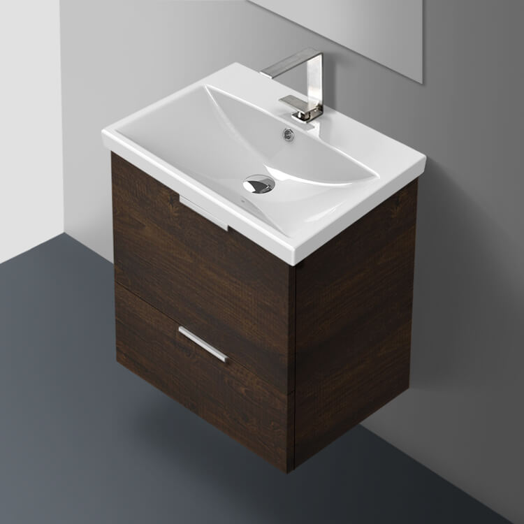Rustic Style 24 Inch Bathroom Vanity With Ceramic Single Sink No