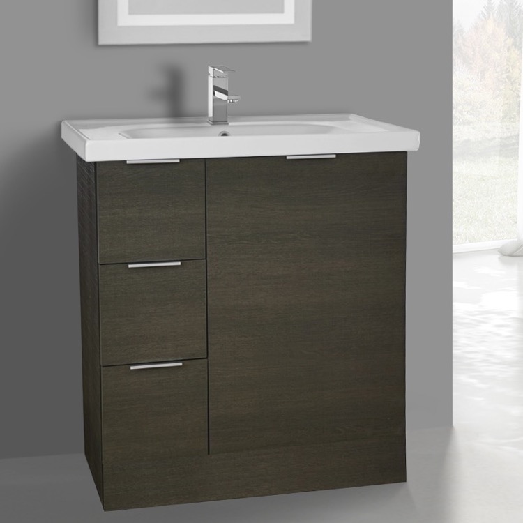 31 Inch Floor Standing Grey Oak Vanity Cabinet With Fitted Sink Bathroom Vanity Arcom Wa01 31 Inch Floor Standing Grey Oak Cabinet With Fitted