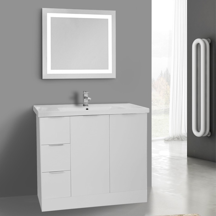 39 Inch Glossy White Floor Standing Bathroom Vanity Set Lighted Bathroom Vanity Arcom Wa96 39 Inch Glossy White Floor Standing Set