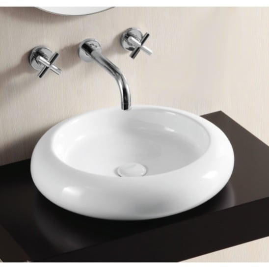 Bathroom Sink, Caracalla CA4027-No Hole, Round White Ceramic Vessel Bathroom Sink