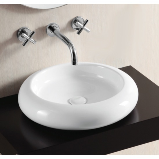 Caracalla CA4027-No Hole Round White Ceramic Vessel Bathroom Sink