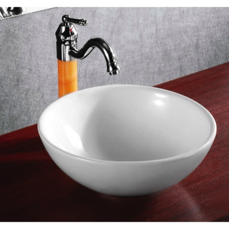 Caracalla CA4030-No Hole Round White Ceramic Vessel Bathroom Sink
