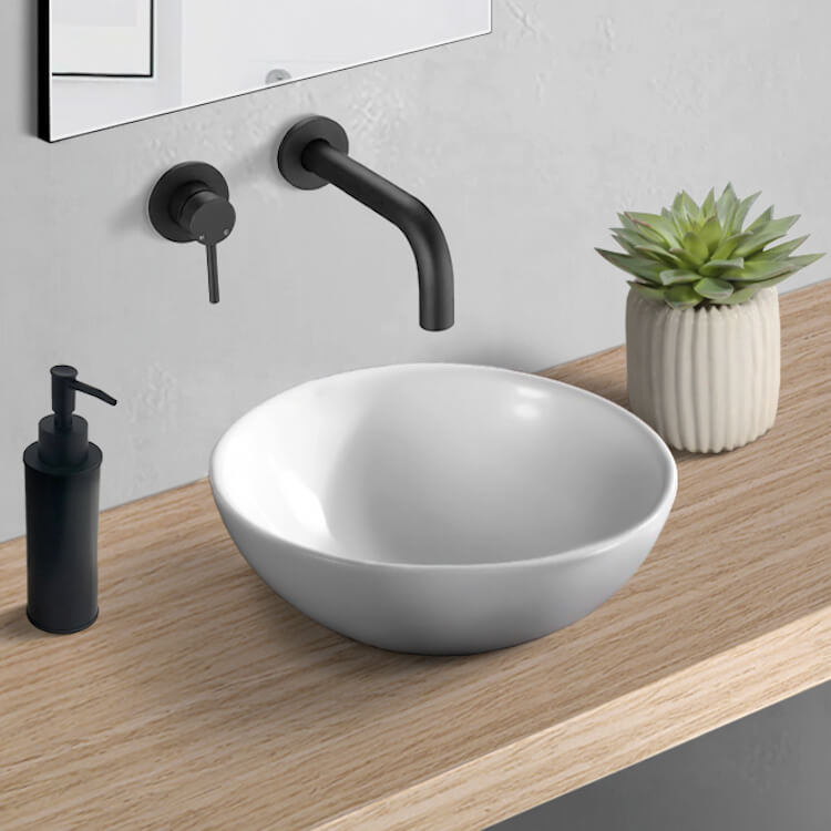 Bathroom Sink Vessel Bathroom Sink, Round, White Ceramic Caracalla CA4030