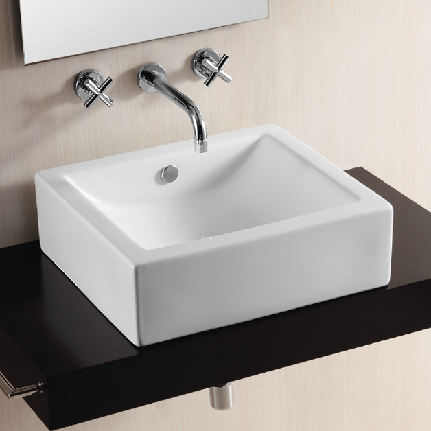 Bathroom Sink, Caracalla CA4042-No Hole, Rectangular White Ceramic Vessel Bathroom Sink