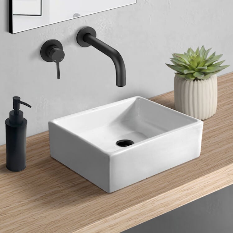 Bathroom Sink Vessel Sink, Square, White Ceramic Caracalla CA4158