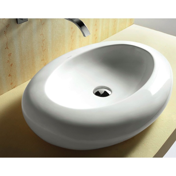 Caracalla CA4257-No Hole Oval Shaped White Ceramic Vessel Bathroom Sink